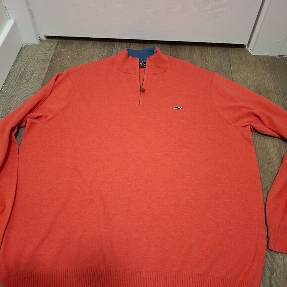 Vineyard Vines Mens XL Orange & Blue Quarter-Zip Performance Sweater Fall 2015 - Picture 2 of 7